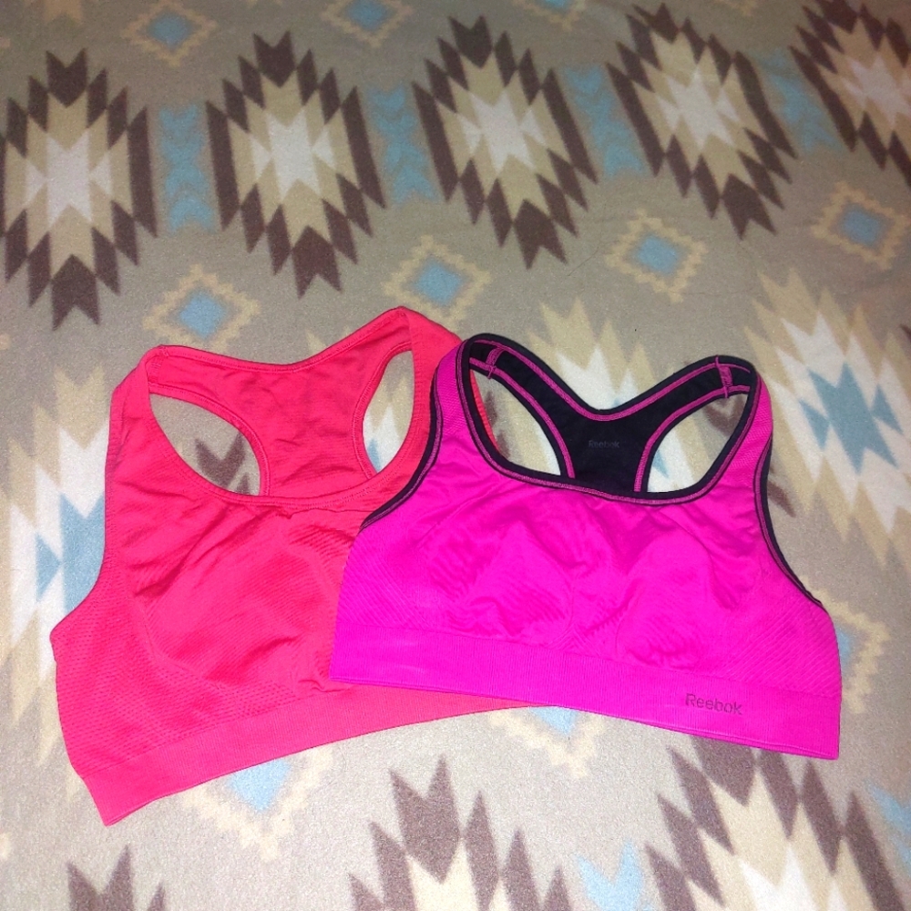 Reebok Women's Pink and Black Sports Bras Sports Bra Bundle Set of 2 Rebook y Av